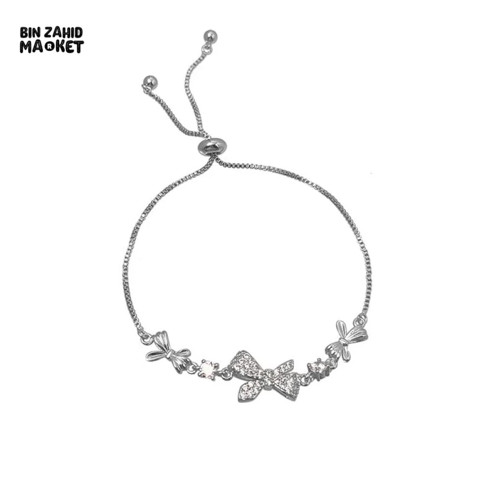 SHINY PINK CRYSTAL CHERRY BLOSSOM BRACELET MOON BOW FLOWERS ZIRCON GIRL JEWELRY - Image 4