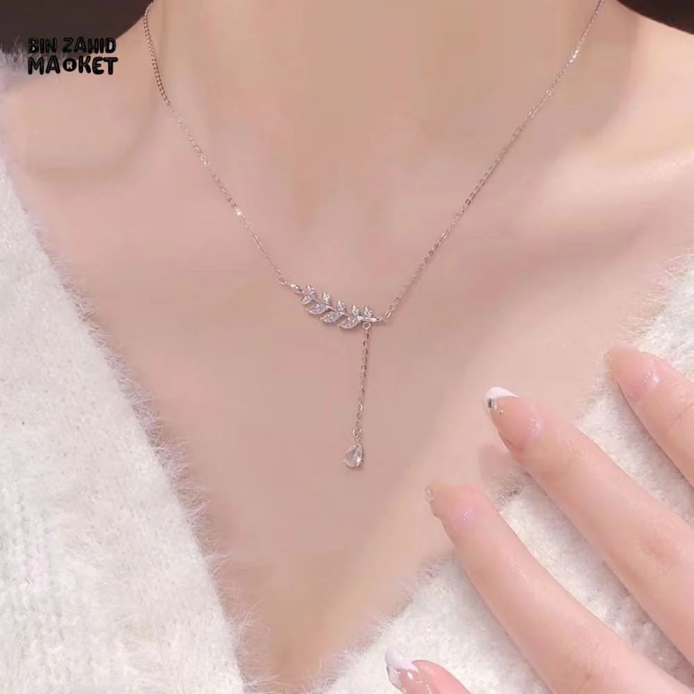 STERLING SILVER LEAVES ZIRCON PENDANT NECKLACE FOR WOMEN FASHION JEWELRY GIFT - Image 4