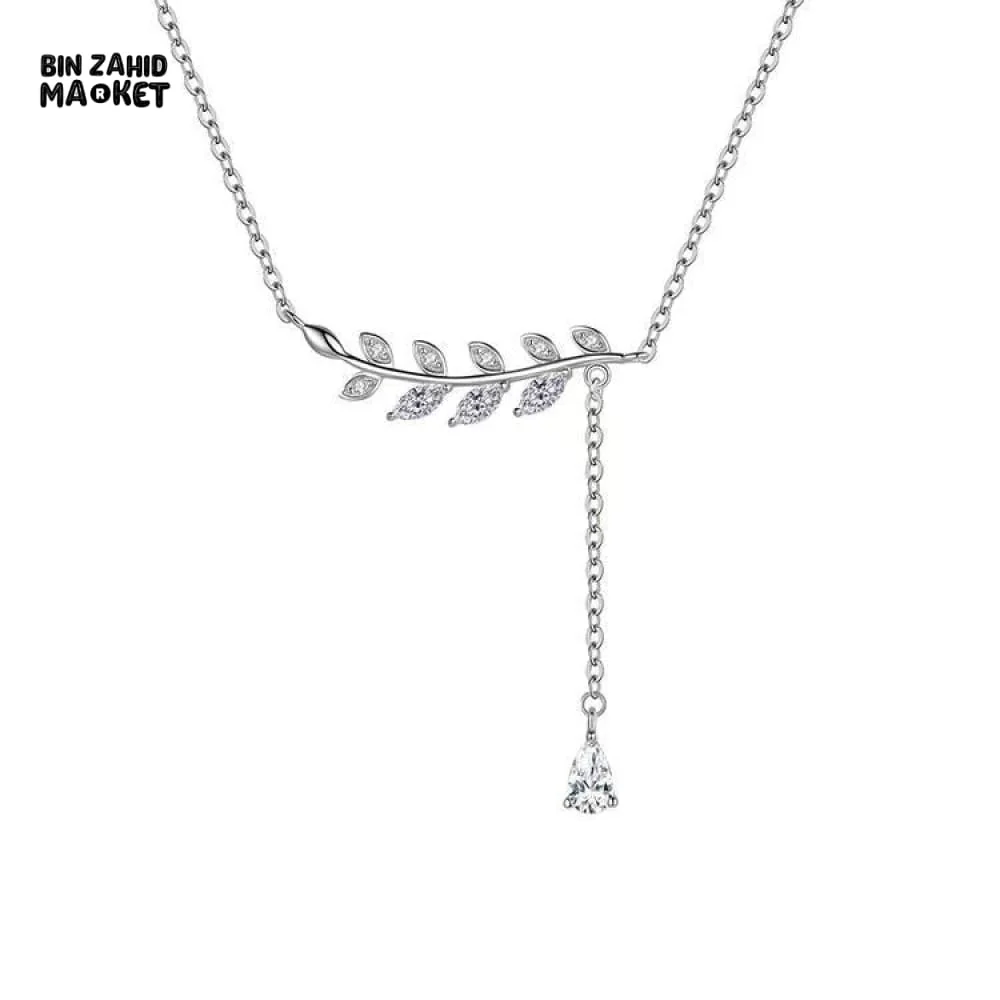 STERLING SILVER LEAVES ZIRCON PENDANT NECKLACE FOR WOMEN FASHION JEWELRY GIFT - Image 6
