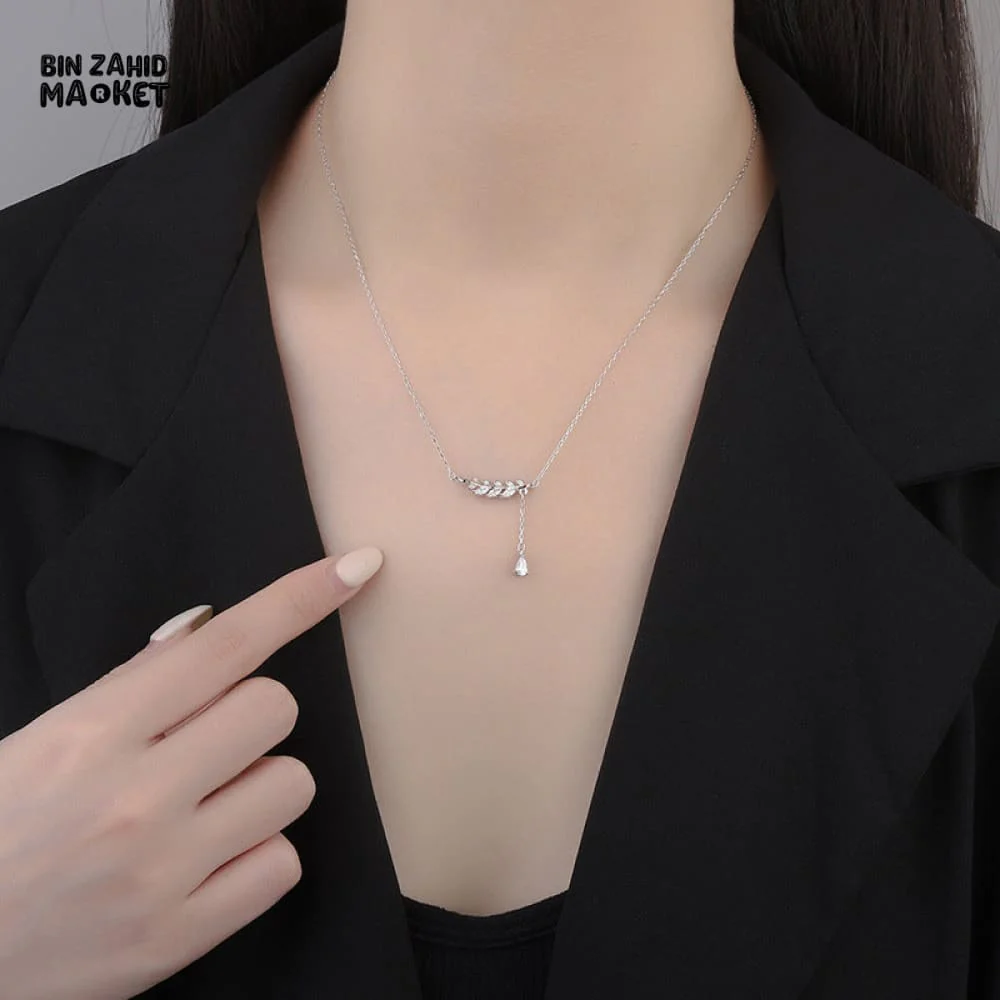 STERLING SILVER LEAVES ZIRCON PENDANT NECKLACE FOR WOMEN FASHION JEWELRY GIFT - Image 7