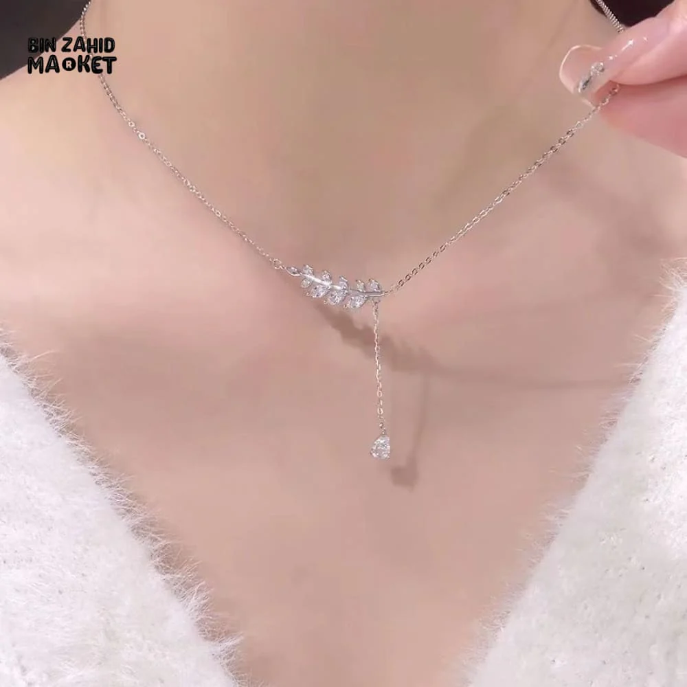 STERLING SILVER LEAVES ZIRCON PENDANT NECKLACE FOR WOMEN FASHION JEWELRY GIFT - Image 8